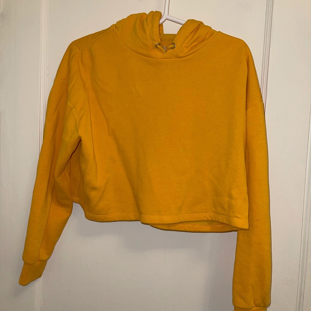 H&M yellow mustard color crop hoodie